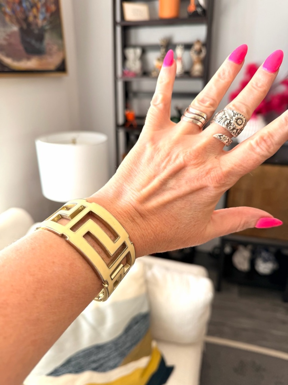 Cream Geometric Enamel Cuff Bracelet